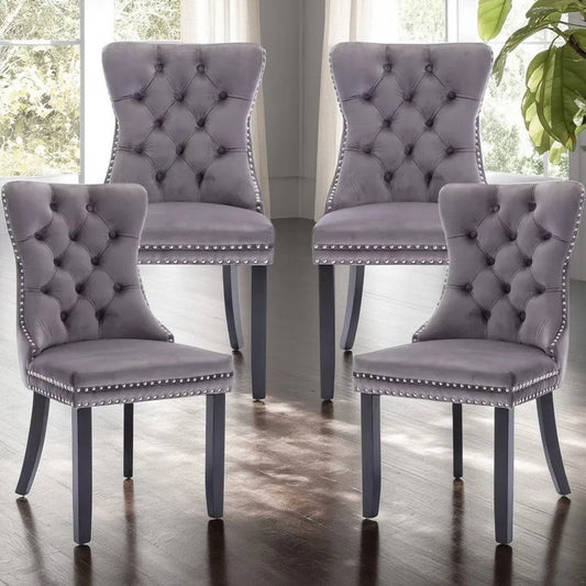 Velvet Dining Chairs Set of 4,Upholstered Dining Chairs with Ring Pull Trim and Button Back,Modern Seating for Kitchen, Bedroom