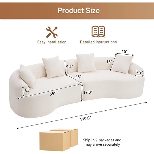 110" Oversized Sectional Sofa for Living Room, Modern Luxury Plush Chenille 4-Seater Extra Deep & Wide Seat Curved Cloud Couch w