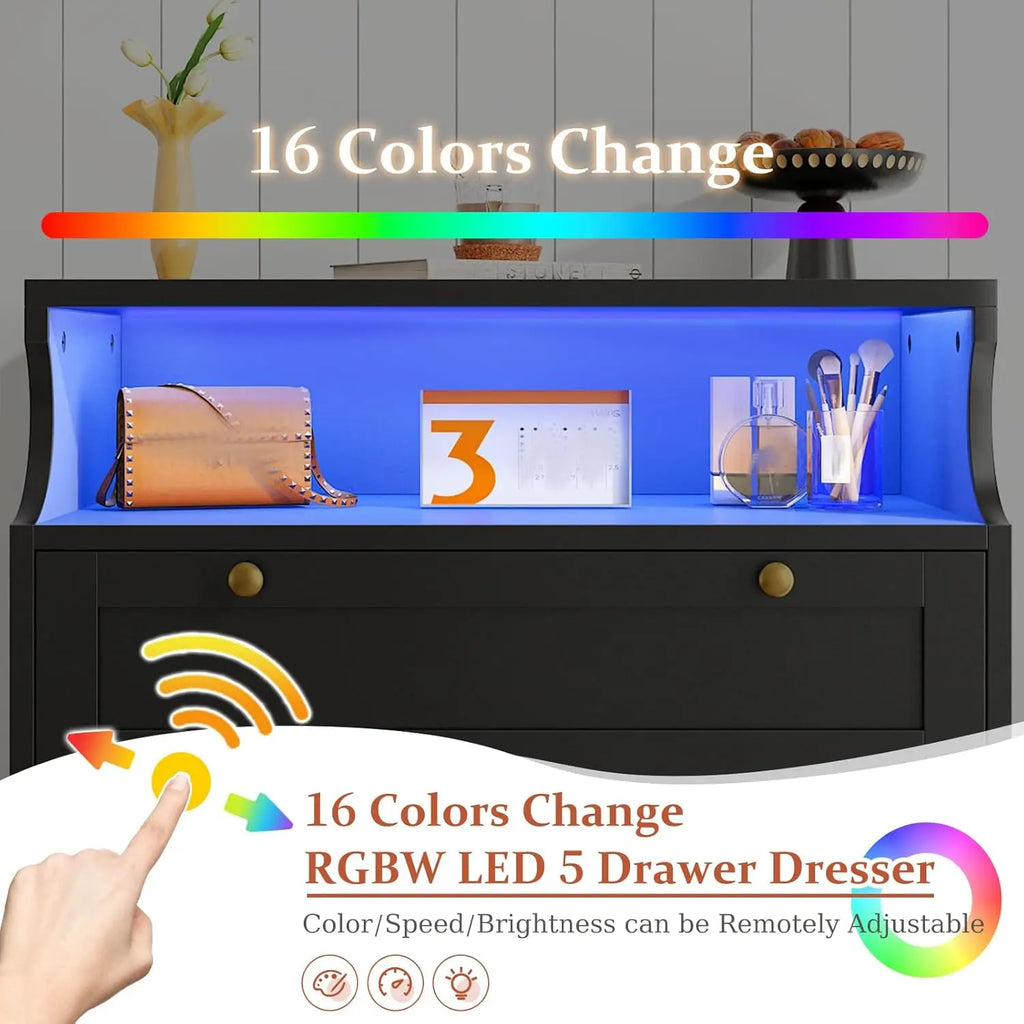 Tall Dresser with LED Lights and 2 Shelves