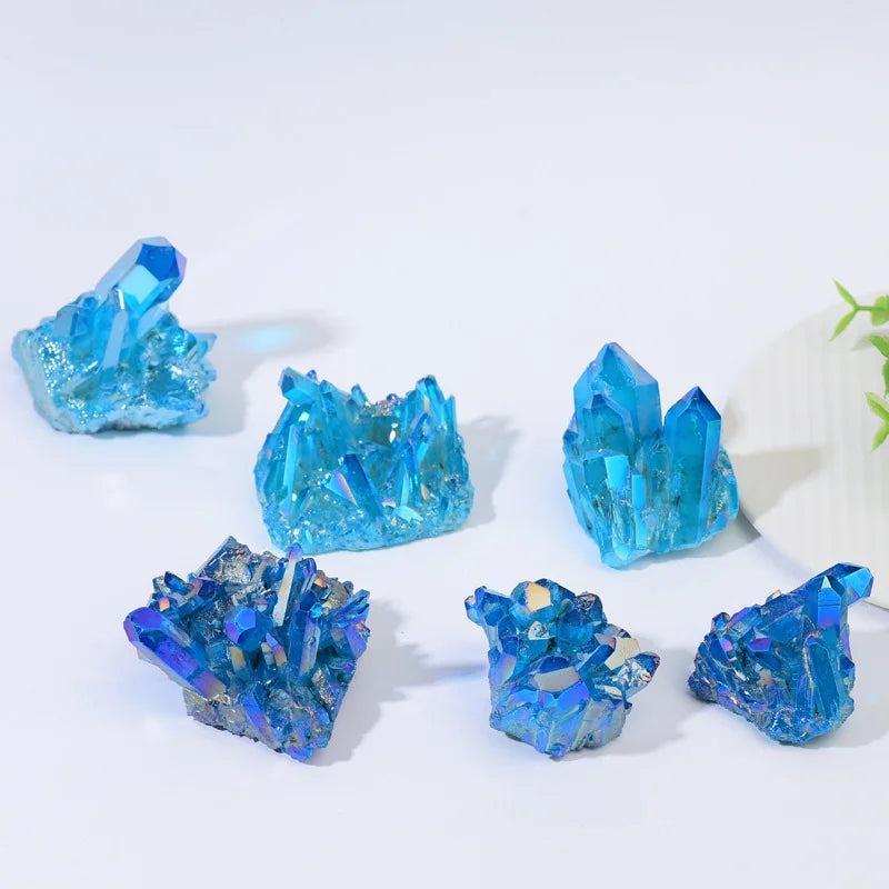 Sky Blue Quartz Natural Stones Electroplating Titanium Crystal Cluster Stone Specimens Cured Coating Healing Crystals Home Decor