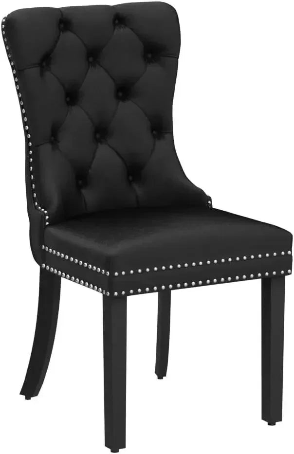 Velvet Dining Chairs Set of 6, Tufted Dining Room Chairs with Nailhead Ring Pull Trim, Upholstered Dining Chairs with Wood Legs