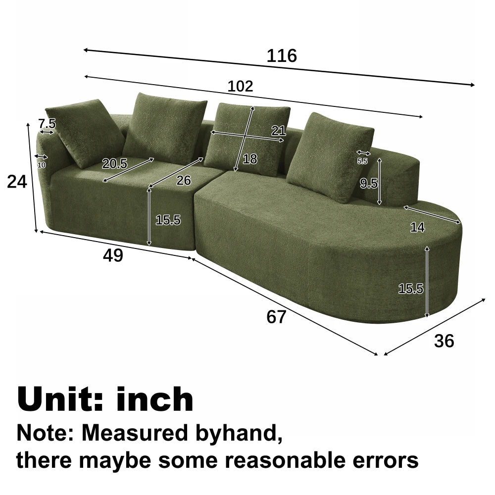 116' Curved Sectional Sofa Pearl Upholstery High-Density Sponge Chaise Lounge 2-Piece Set Living Room Furniture