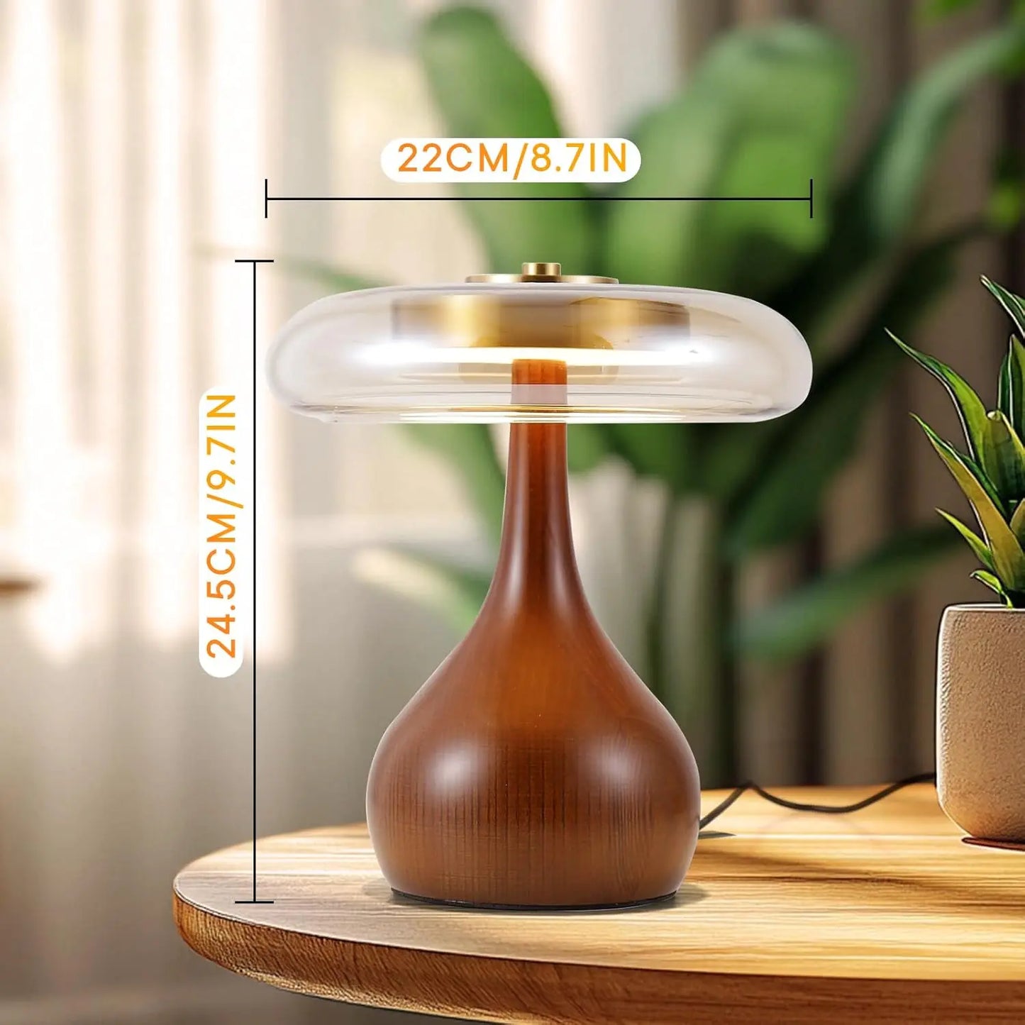 12W Lamp Luxury Copper Desktop LED Designer Wood Glass Desk Lamp For Bedroom Bedside Home Decorative Mushroom Night Table Light