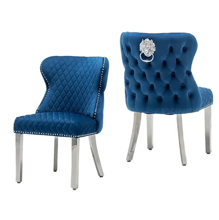 Dining Chairs Modern Luxury Button Tufted Velvet Fabric Lion Knocker Stainless Steel Legs Dining Room Sets of  Dining Chairs