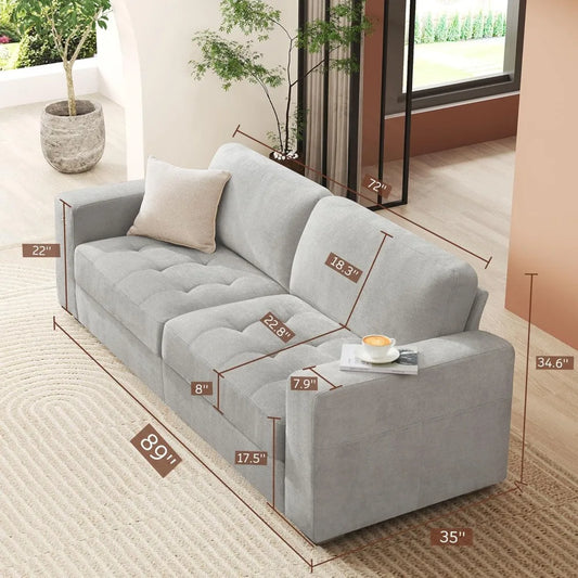 89" Modern Sofa for Living Room Apartment 3 People Seat, Deep Seat & Wide Armrest Chenille Sofa Couch with USB/Type-