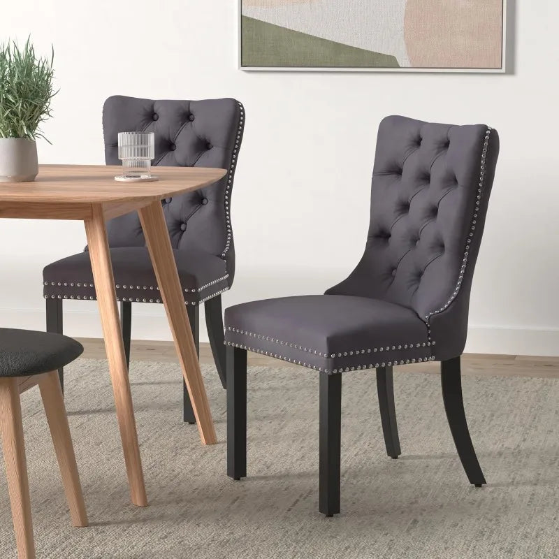 civama Velvet Dining Chairs Set of 2, Upholstered Tufted Dining Chairs with Nailhead Trim Back Pull Ring