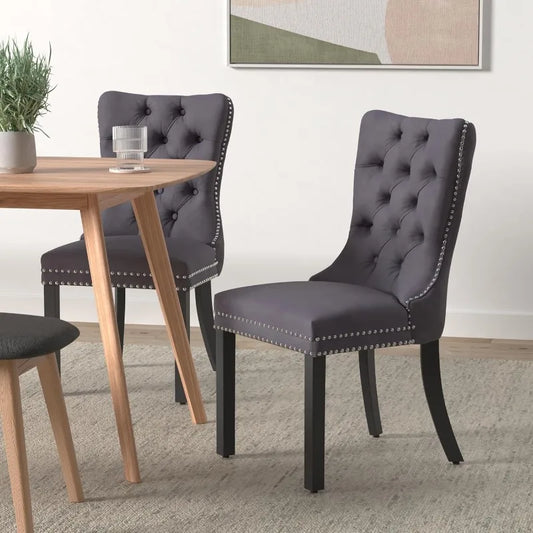 civama Velvet Dining Chairs Set of 2, Upholstered Tufted Dining Chairs with Nailhead Trim Back Pull Ring