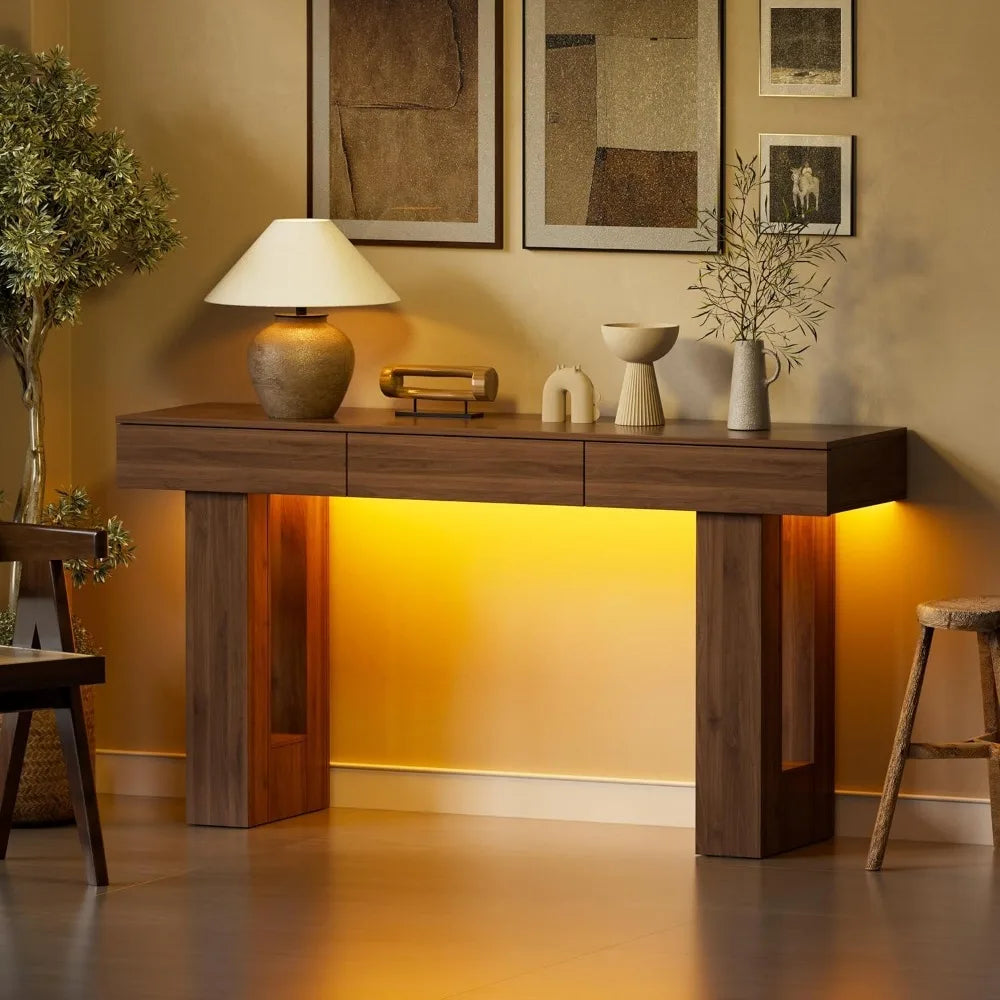 Long Console Table with Colorful LED Lights