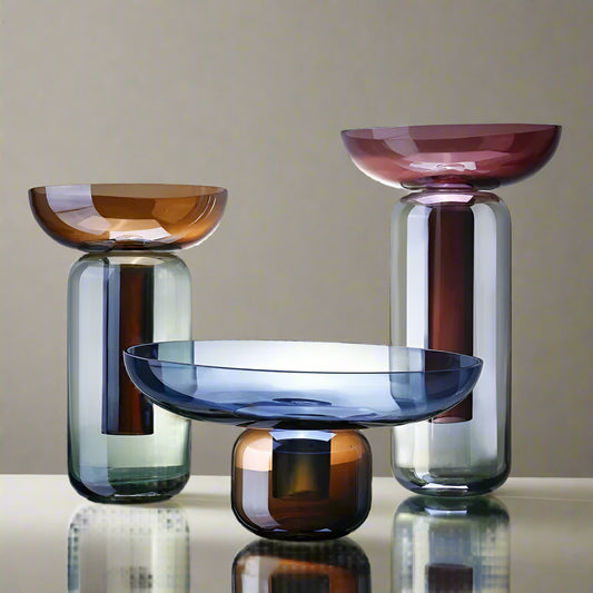 Gradient Colored Vase Glass Hydroponic Detachable Flower Pots Desk Decoration Artificial Flower Decorative Floral Home Decor