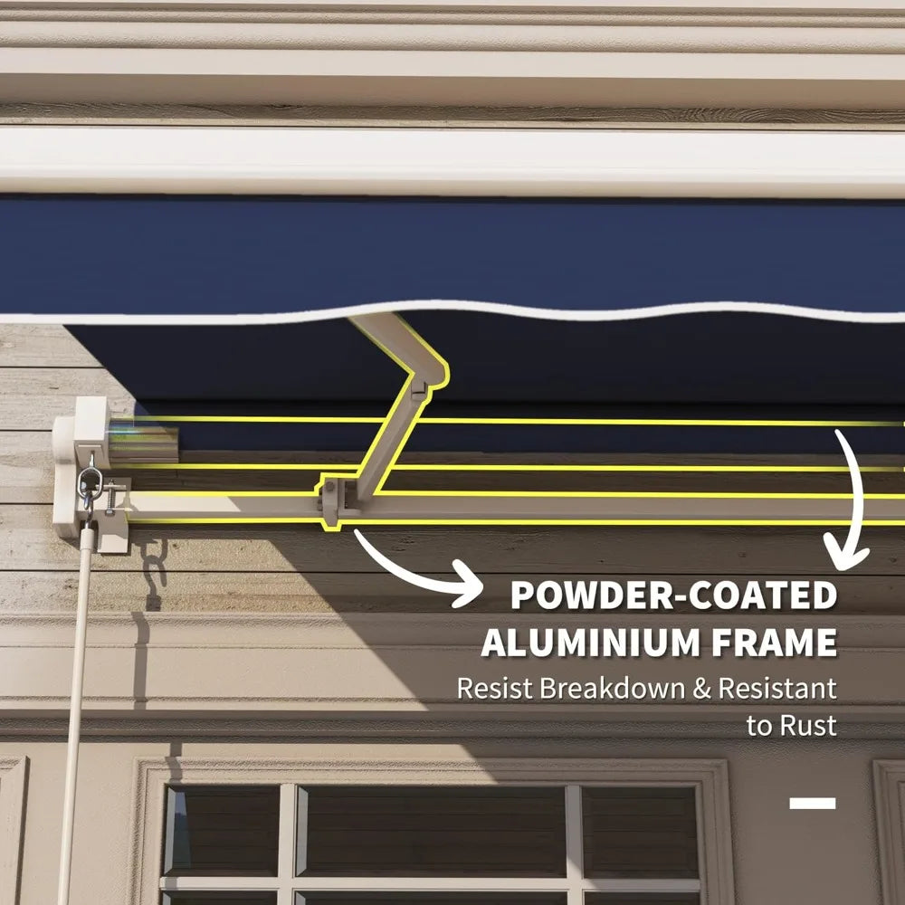 10' X 8' Retractable Awning, W/Manual Crank Handle, UV & Water-Resistant Fabric and Aluminum Frame, Patio Awnings