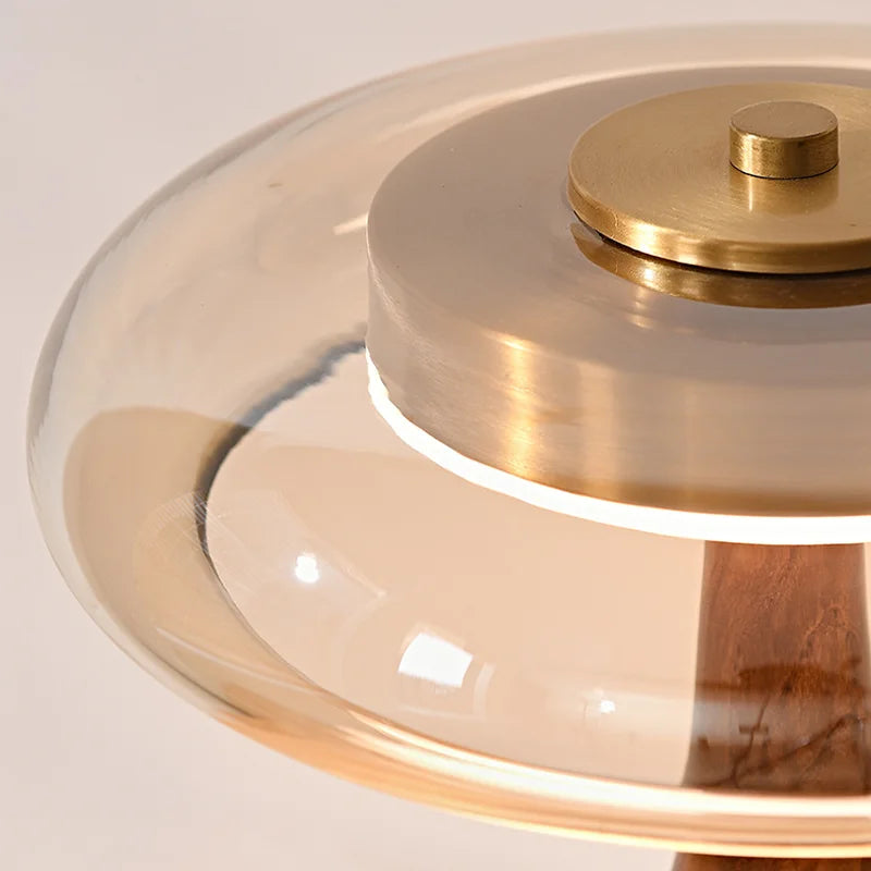 12W Lamp Luxury Copper Desktop LED Designer Wood Glass Desk Lamp For Bedroom Bedside Home Decorative Mushroom Night Table Light