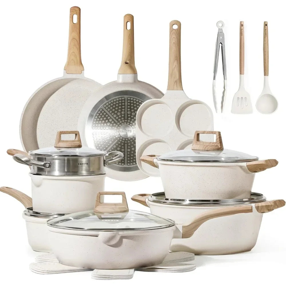 ECO 21 Pcs Pots and Pans Set, Nonstick Cookware - White Granite