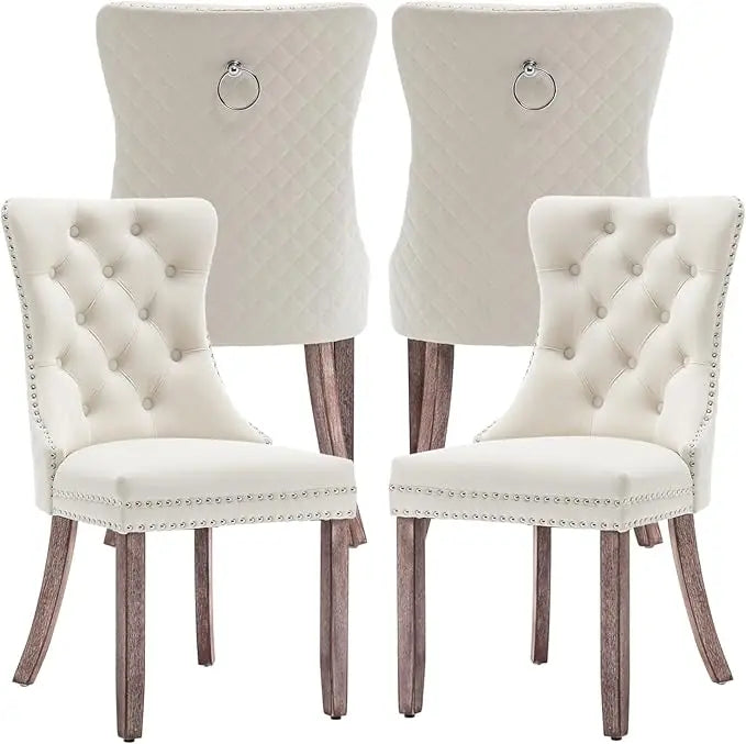 Velvet Dining Chairs Set of 4, Upholstered Dining Room Chairs with Nailhead Trim, Sillas de Comedor Modernas 4, Wooden Kitchen