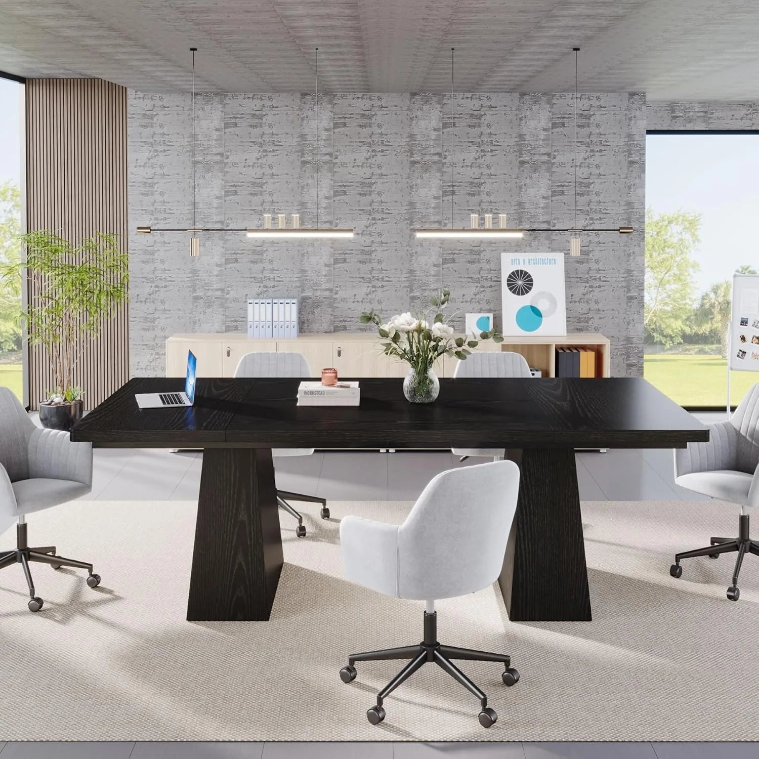 63-Inch Black Dining Table for 4-6, Tapered Wood Legs