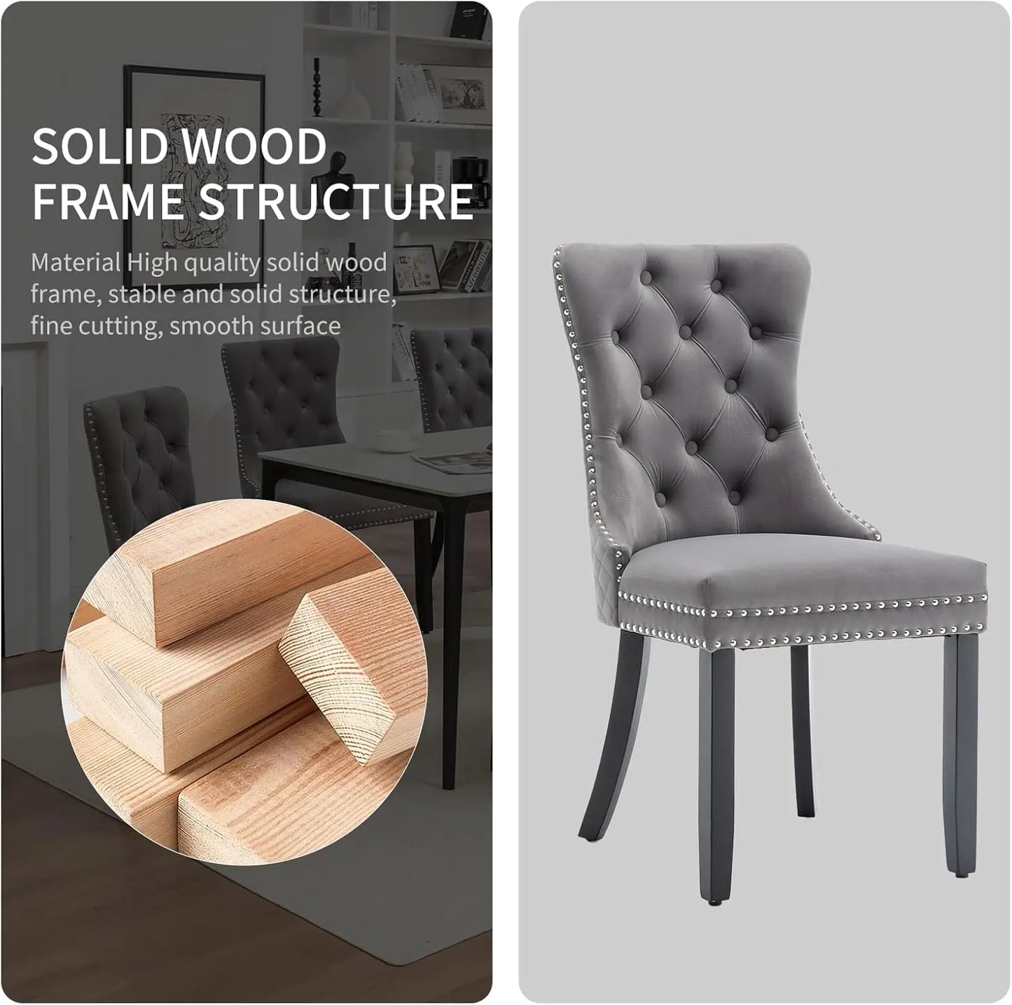 Velvet Dining Chairs Set of 4, Upholstered Dining Room Chairs with Nailhead Trim, Sillas de Comedor Modernas 4, Wooden Kitchen