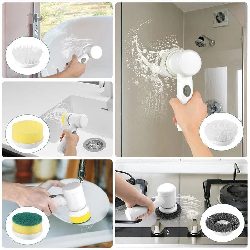Electric Spin Scrubber Bathroom Cleaning Brush Power Scrubber with 5 Replaceable Brush Heads Electric Cleaning Brush