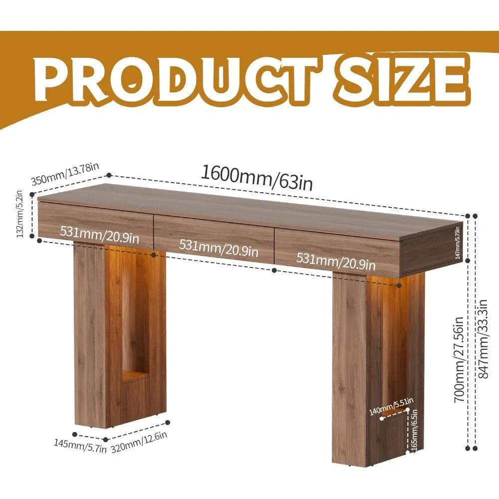 Long Console Table with Colorful LED Lights