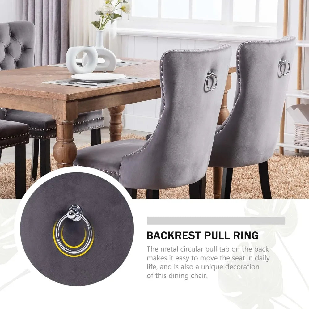 Velvet Dining Chairs Set of 4,Upholstered Dining Chairs with Ring Pull Trim and Button Back,Modern Seating for Kitchen, Bedroom