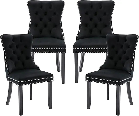 Velvet Dining Chairs Set of 4,Upholstered Dining Chairs with Ring Pull Trim and Button Back,Modern Seating for Kitchen, Bedroom