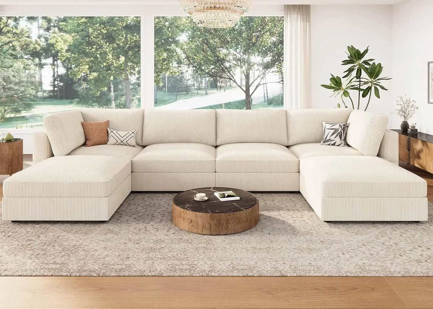 Modular Sectional Couch with Storage Corduroy Sectional Sofa with Chaise U Shaped Sectional Couches for Living Room