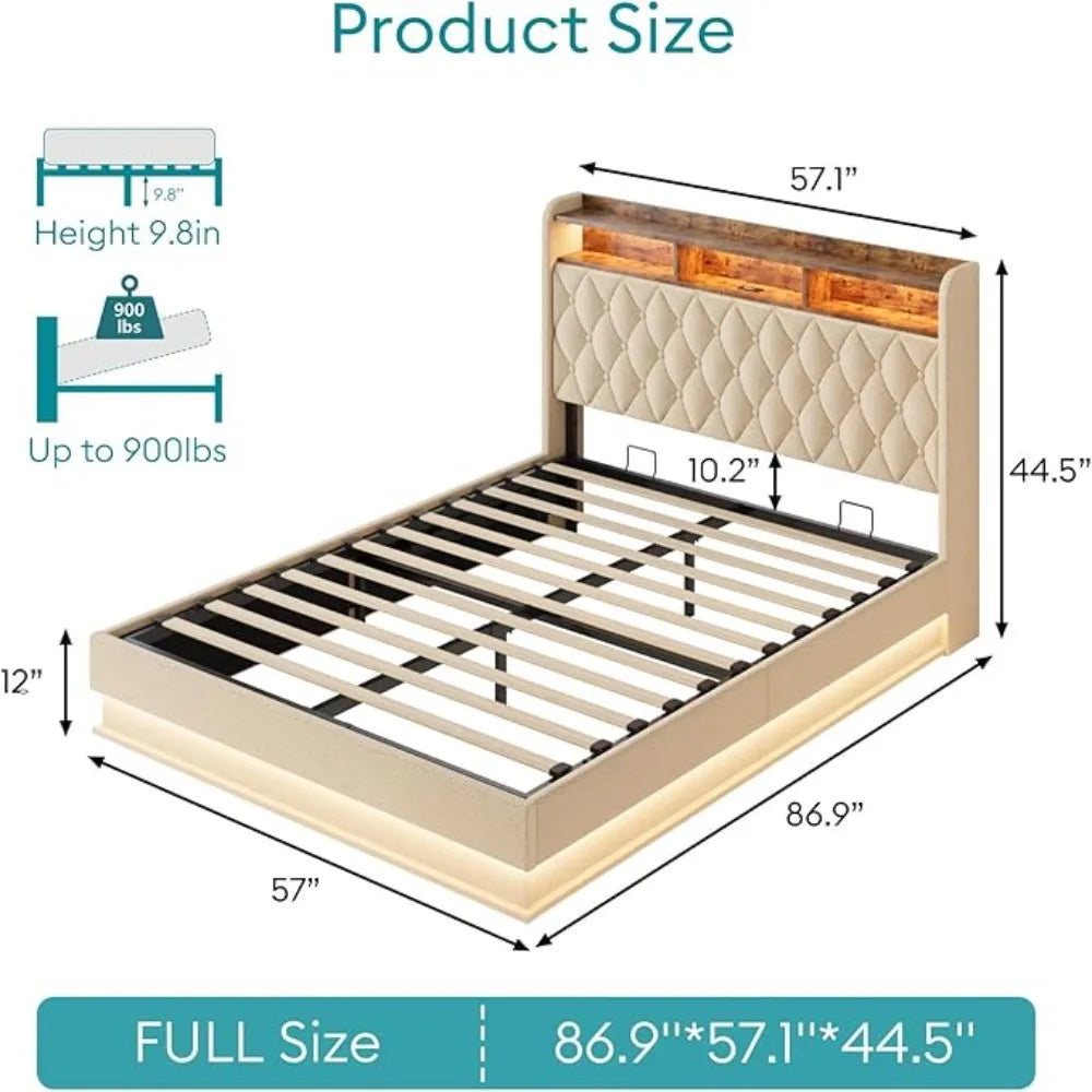 Lift Up Platform Bed Frame with LED Lights & Charging