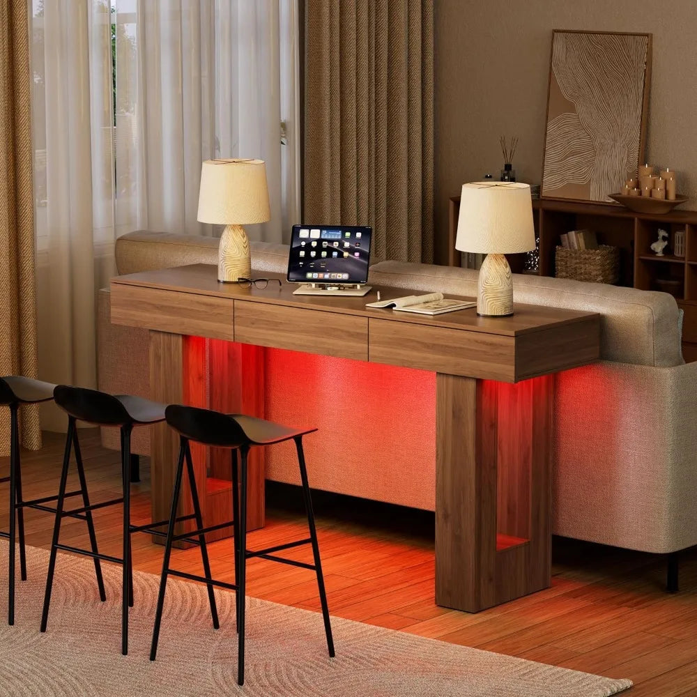 Long Console Table with Colorful LED Lights