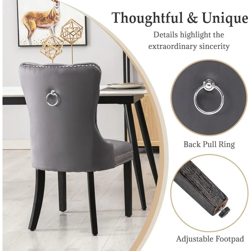 civama Velvet Dining Chairs Set of 2, Upholstered Tufted Dining Chairs with Nailhead Trim Back Pull Ring