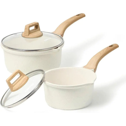 Nonstick Saucepan Set 4pcs Cooking Pots Easy Clean Cookware with Pour Spout Even Heat Distribution Kitchen Essentials