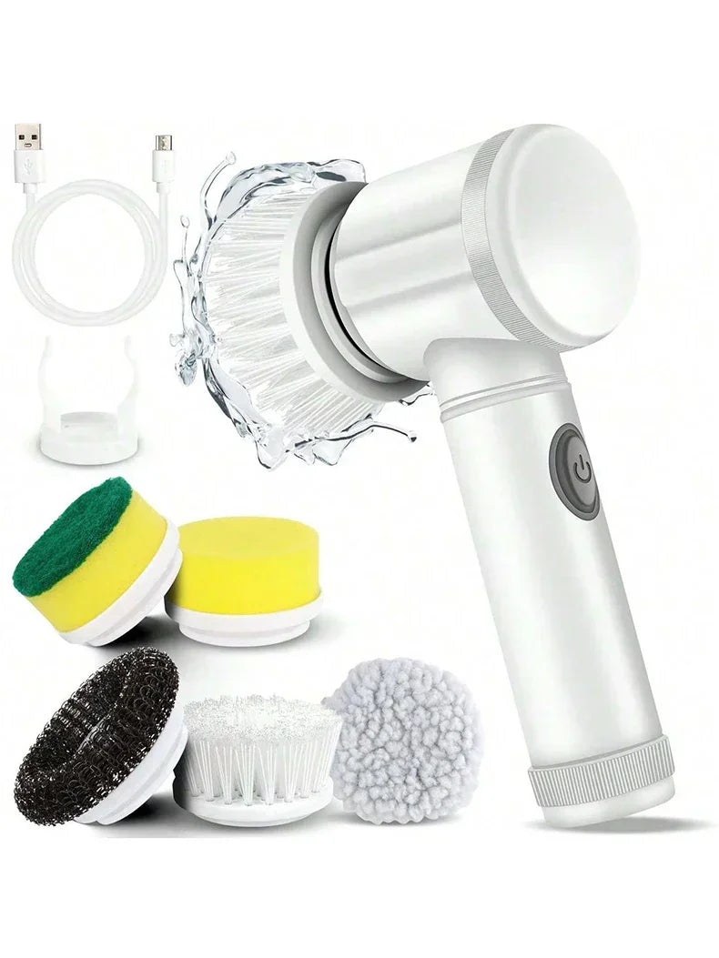 Electric Spin Scrubber Cordless Spin Scrubber with 5 Replaceable Brush Heads and Adjustable Extension Handle