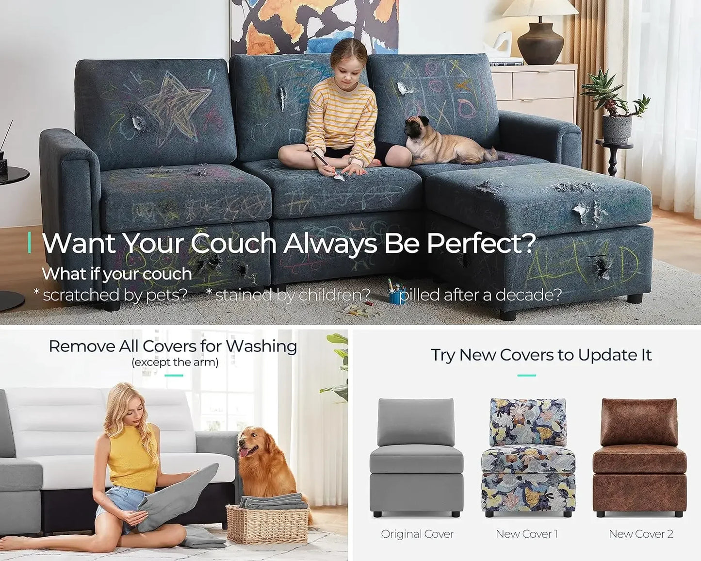 Modular Sectional Sofa, Oversized Sectional Couch with Storage, Ottomans, Modular Sectional Sleeper Sofa with Memory Foam