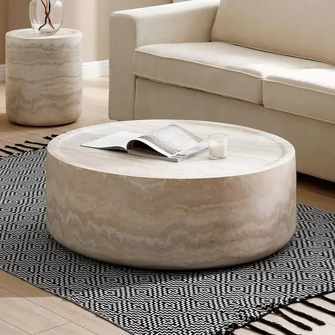 Round Modern coffee table - colors white, black, cream