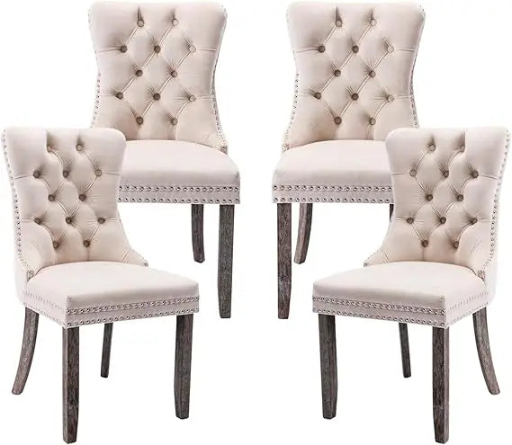 Velvet Dining Chairs Set of 4,Upholstered Dining Chairs with Ring Pull Trim and Button Back,Modern Seating for Kitchen, Bedroom