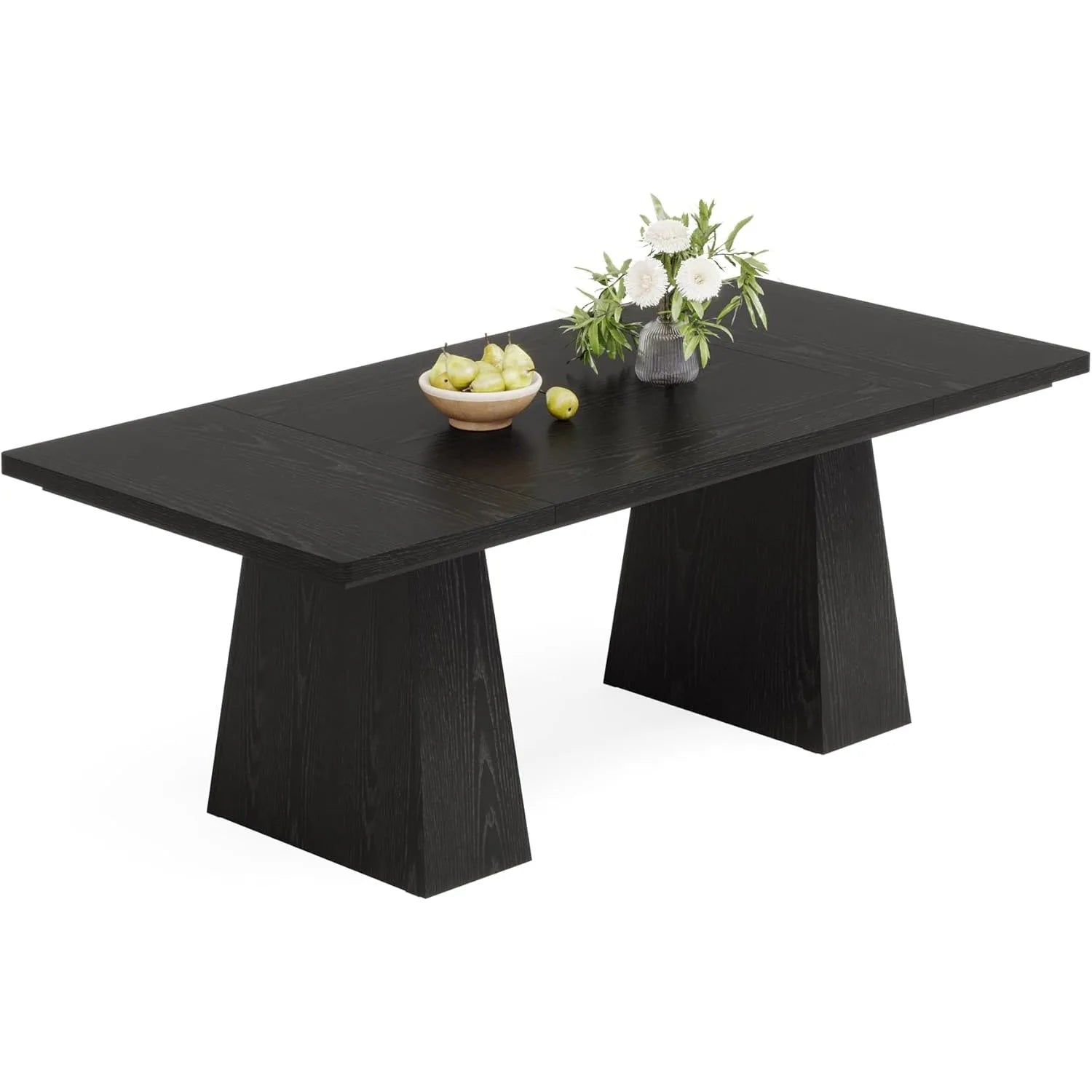 63-Inch Black Dining Table for 4-6, Tapered Wood Legs