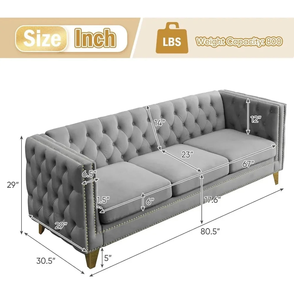 Velvet Living Room Sofa Set of 2, Comfy Loveseat and 3 Seater Couch, Modern Sofa with Tufted Back Upholstered Long Couch