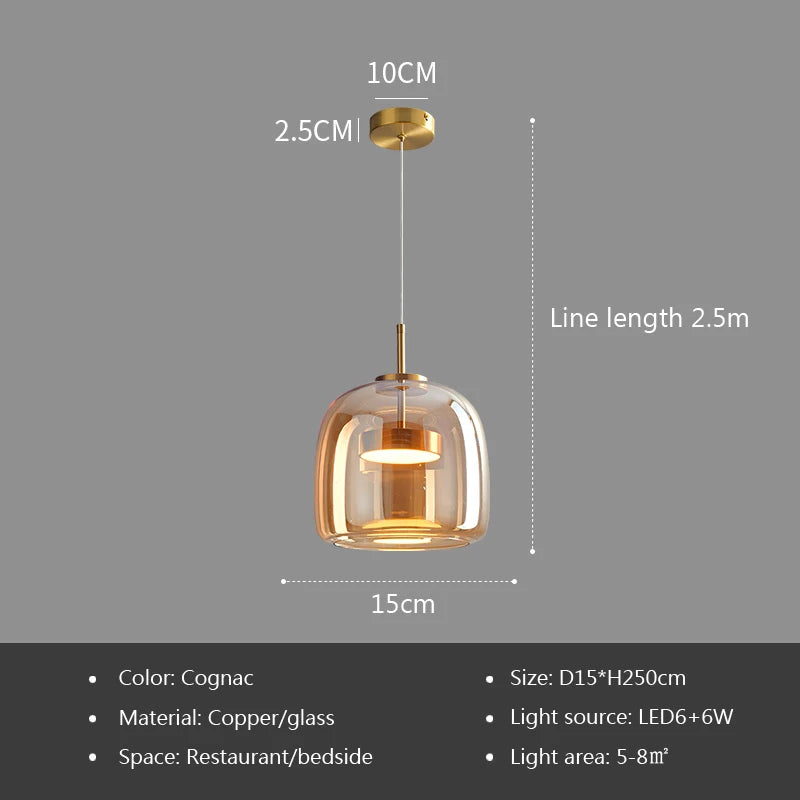 Nordic LED Glass Pendant Light Simple Modern Restaurant Bar Counter Coffee Shop Bedside Interior Decoration Lighting Fixtures