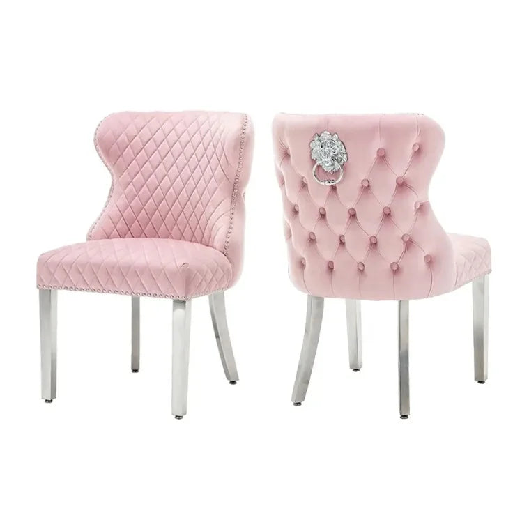 Dining Chairs Modern Luxury Button Tufted Velvet Fabric Lion Knocker Stainless Steel Legs Dining Room Sets of  Dining Chairs