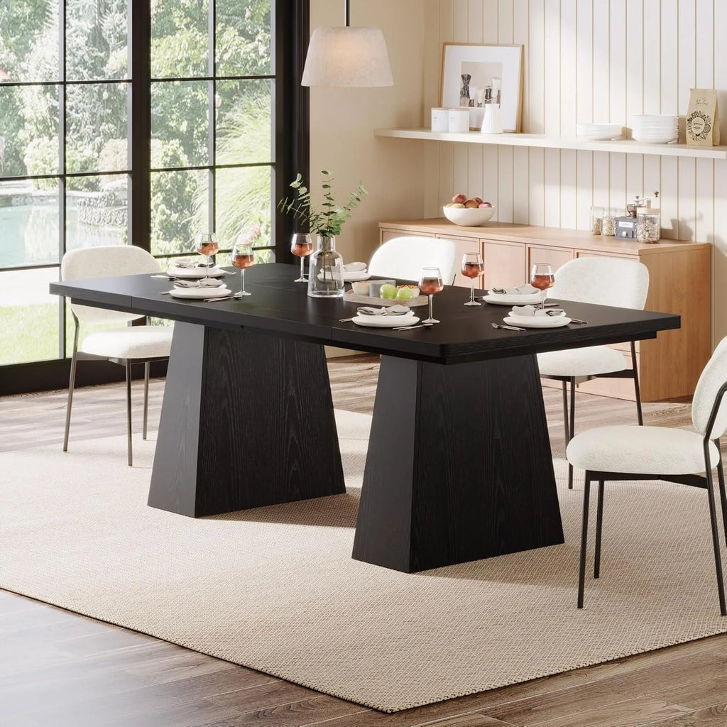 63-Inch Black Dining Table for 4-6, Tapered Wood Legs