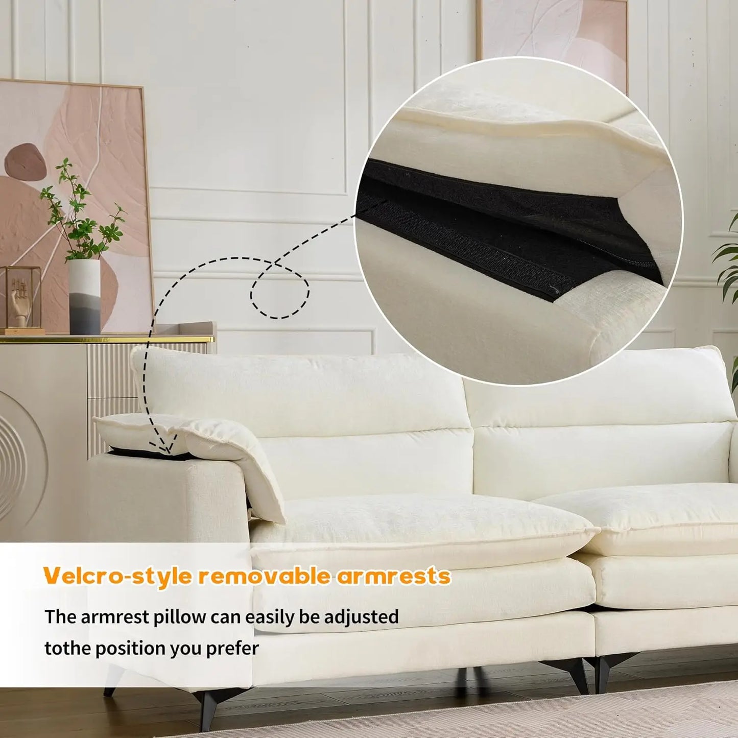 83.5" Loveseat Sofa Morden Chenille Comfy Couch with Deep Seat/Pillows for Living Room White