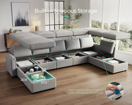 Modular Sectional Sofa, Oversized Sectional Couch with Storage, Ottomans, Modular Sectional Sleeper Sofa with Memory Foam