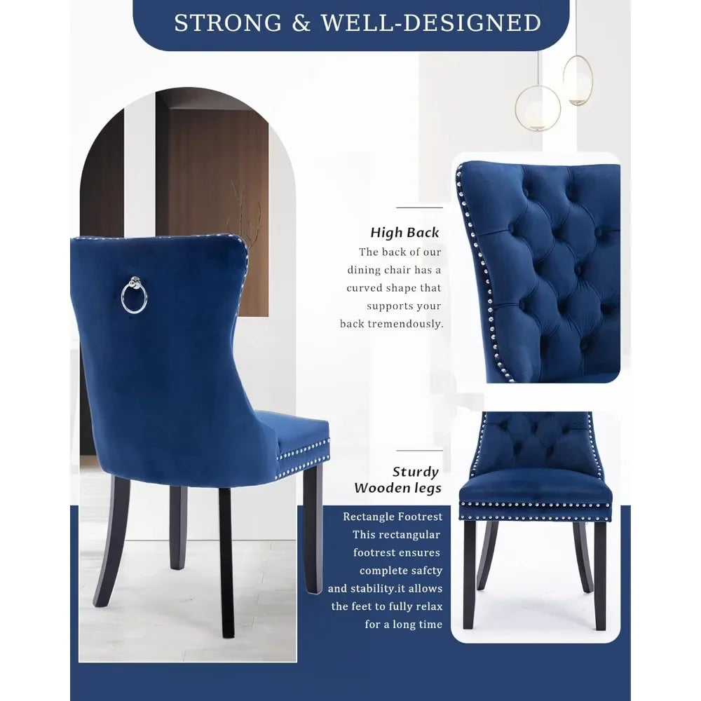 Dining Chair Set of 6 Upholstered Tufted Dining Room Chair with Nailhead Trim and Solid Wood Legs for Kitchen, Restaurant