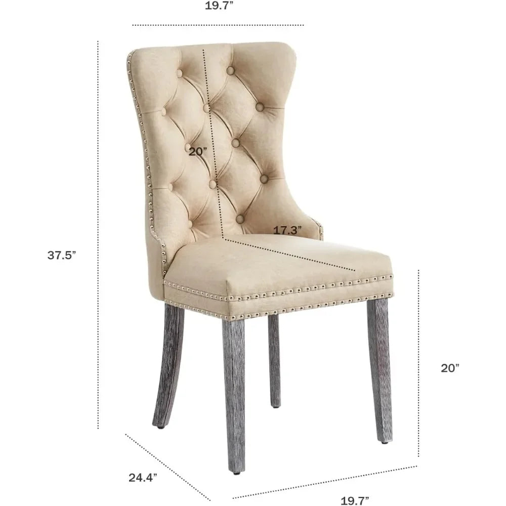 Leather Dining Chairs Set of 6, Upholstered Dining Chair with Nailhead Trim and Solid Wood Legs, Luxury Wingback Dining Side