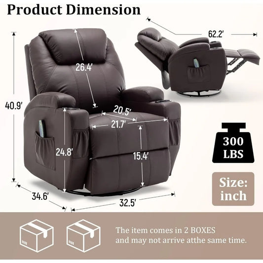 Rocker Recliner Chair with Massage and Heat, 360° Swivel Rocker Recliner with Remote Control and Cup Holder,  Recliner Chair