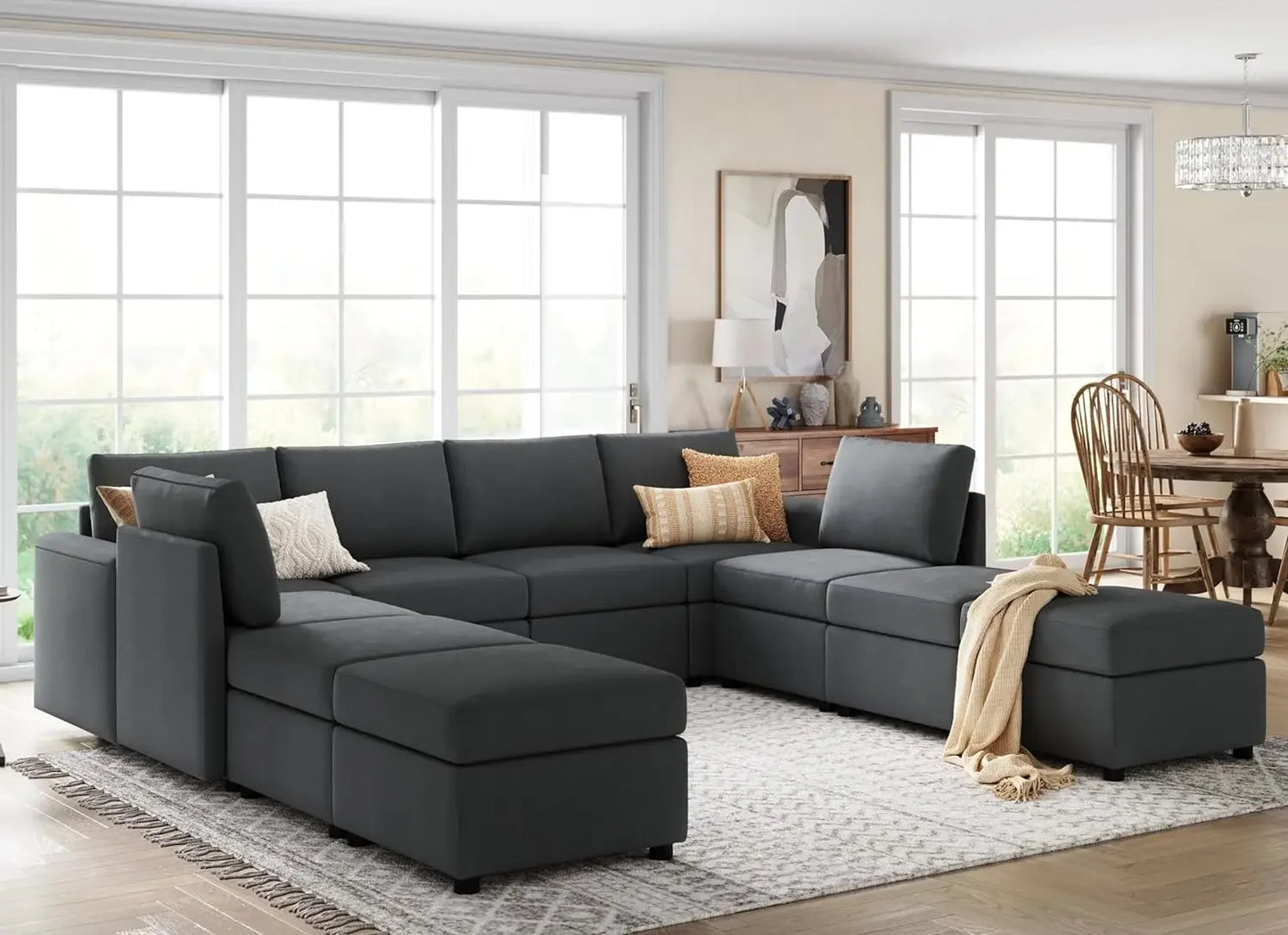 Modular Sectional Sofa, Oversized Sectional Couch with Storage, Ottomans, Modular Sectional Sleeper Sofa with Memory Foam