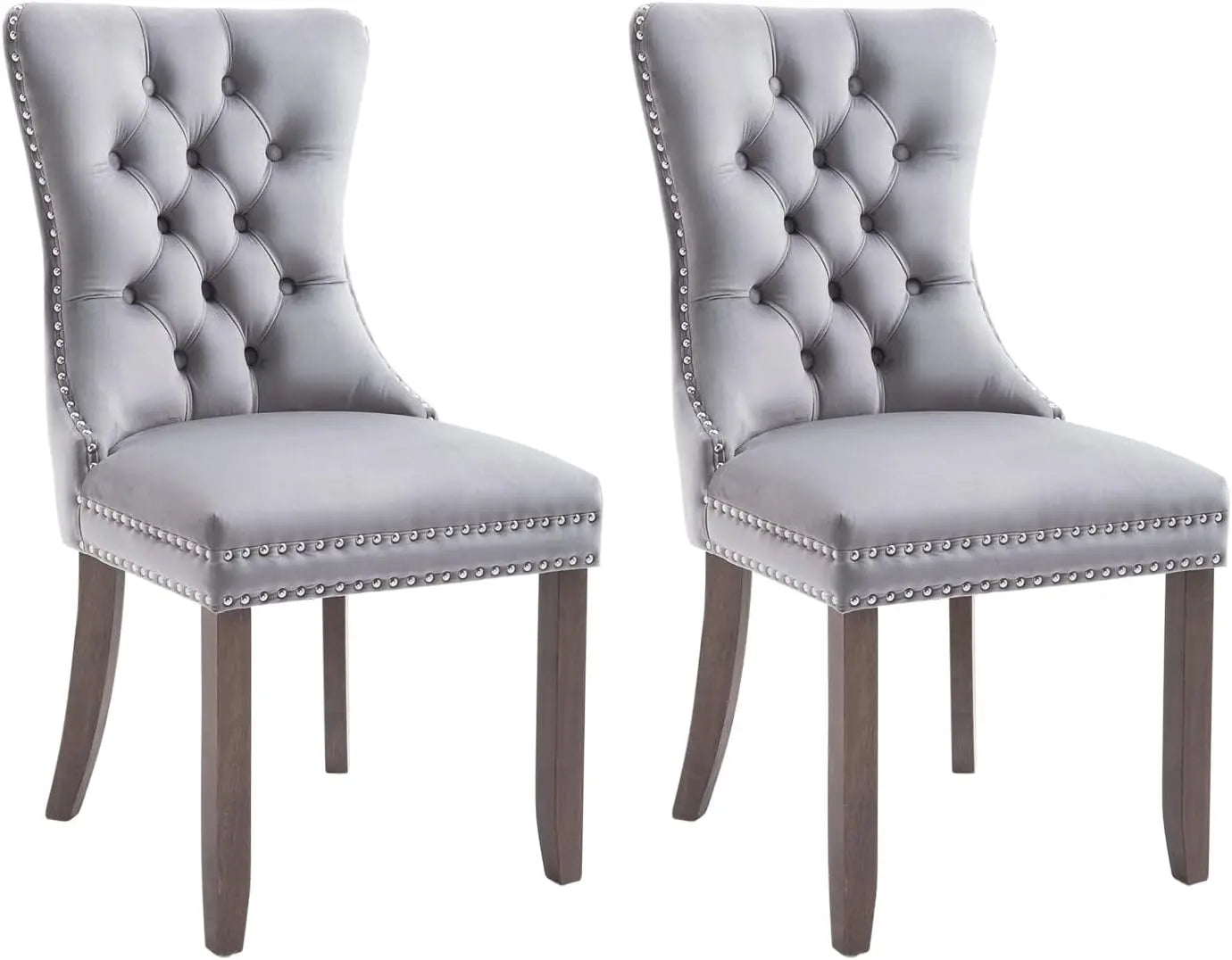 Leather Dining Chair Set of 6, Dining Room Chairs with Nailhead Ring Pull Trim, Upholstered Dining Chairs with Solid Wood Legs