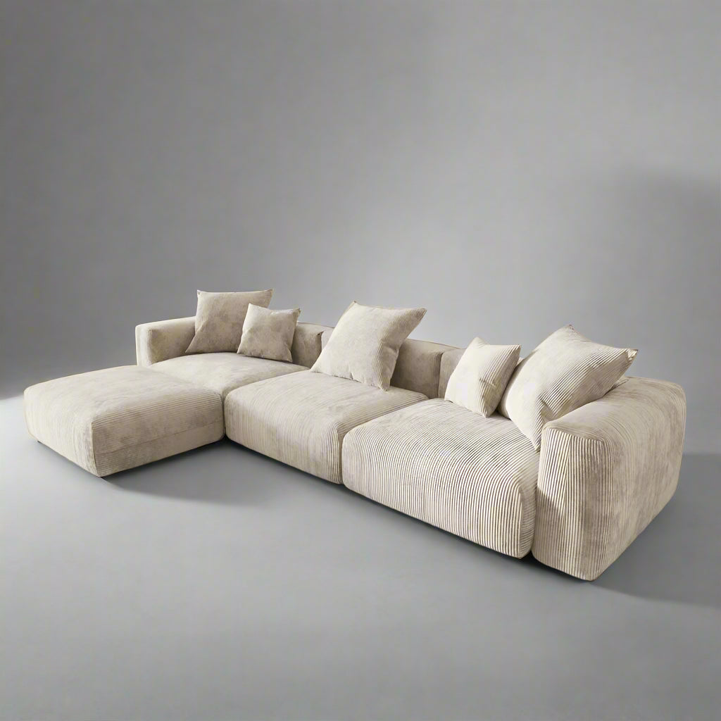 141.73" Modular Sectional Sofa Couch, Corduroy Fabric Couches with 5 Pillows, Oversized Sectional Sofas for Living Room, Sofa