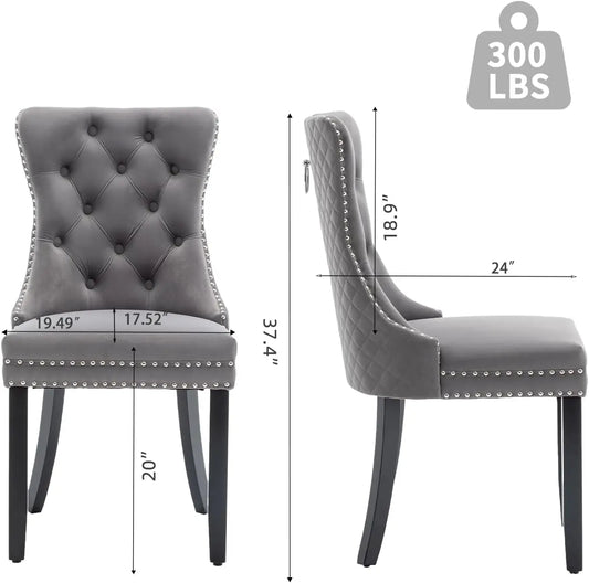 Velvet Dining Chairs Set of 4, Upholstered Dining Room Chairs with Nailhead Trim, Sillas de Comedor Modernas 4, Wooden Kitchen