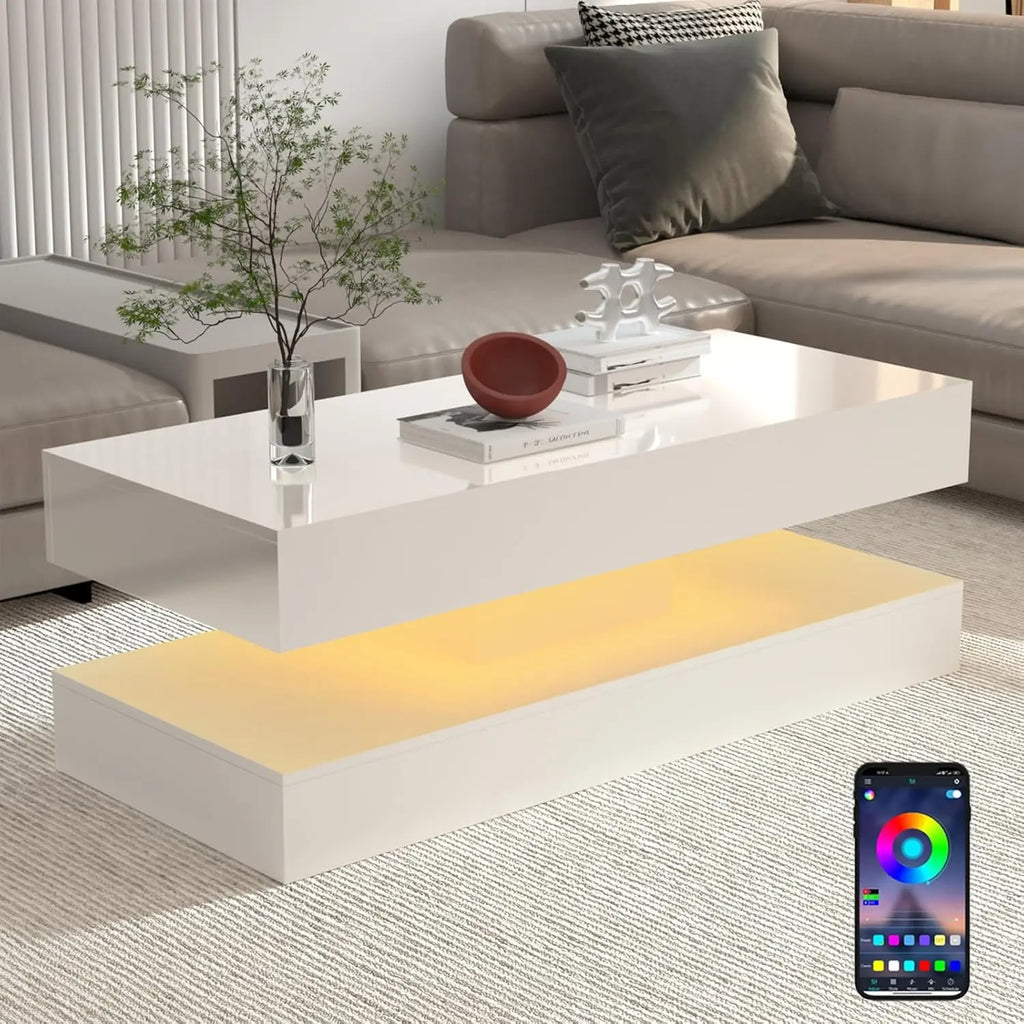 Stylish LED light Coffee Table with 2 Storage Drawers