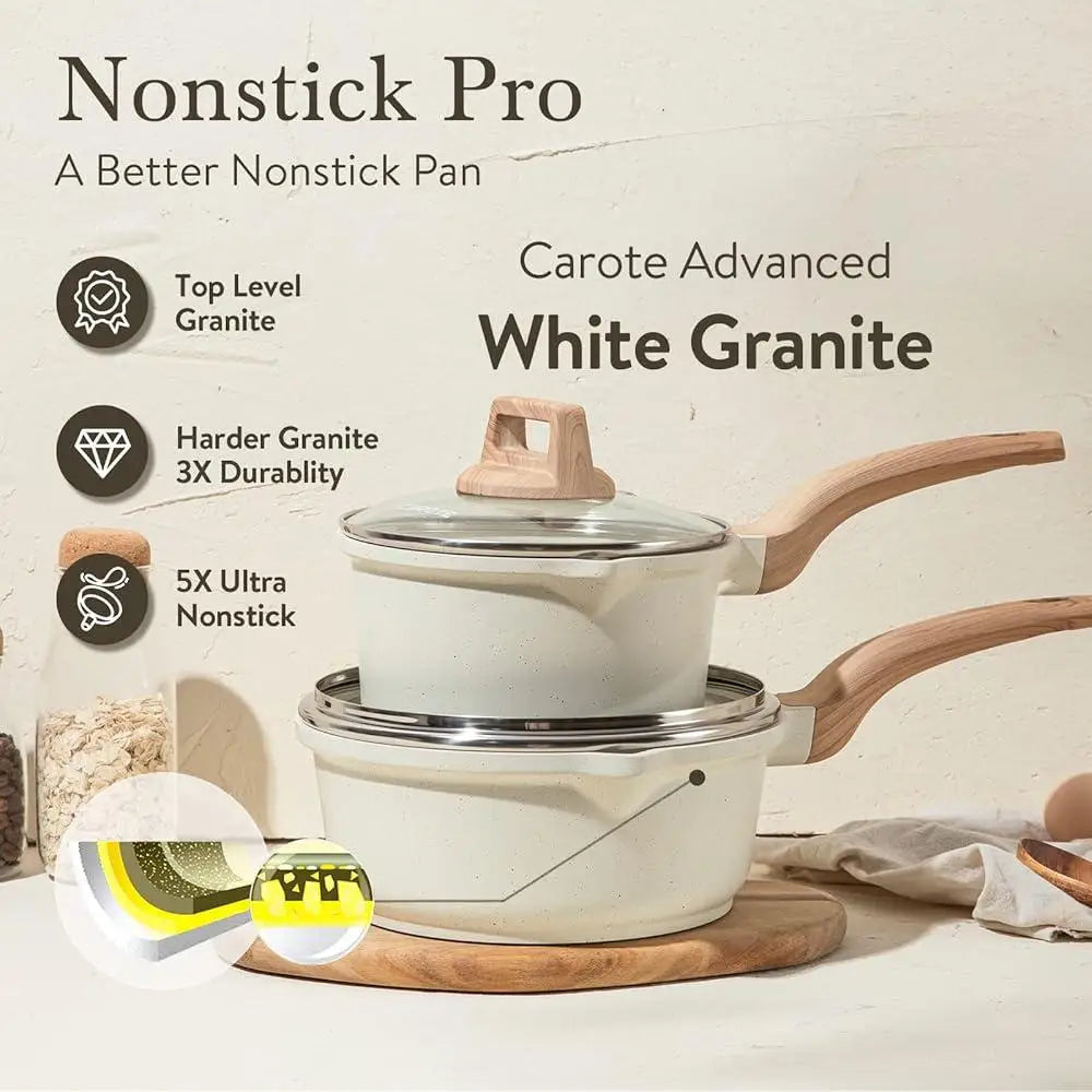 Nonstick Saucepan Set 4pcs Cooking Pots Easy Clean Cookware with Pour Spout Even Heat Distribution Kitchen Essentials