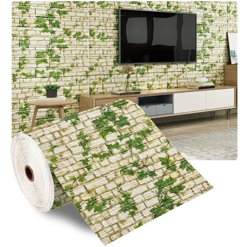 70cm*2m 3D Soft Foam Brick Wallpaper Sticker Roll DIY Self
