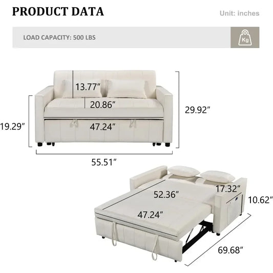 Convertible Sleeper Sofa Bed, 55.51" Modern Velvet 3-in-1 Futon Couch, Pullout Bed with Adjustable Backrest, Storage Pockets and